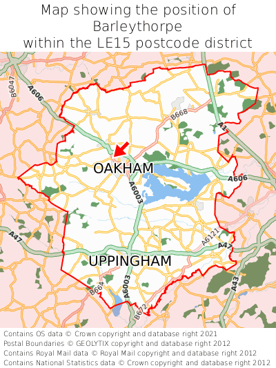 Map showing location of Barleythorpe within LE15