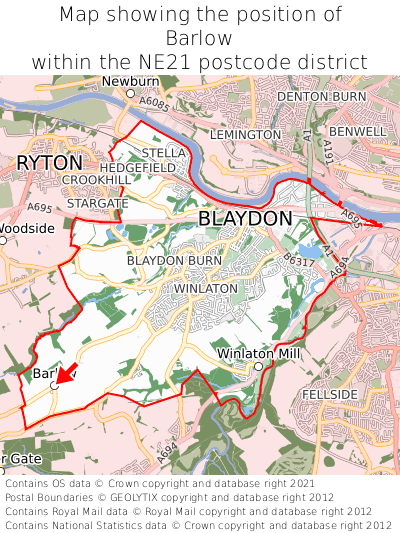 Map showing location of Barlow within NE21