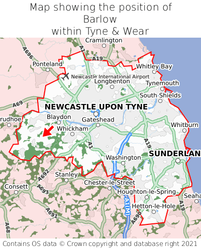 Map showing location of Barlow within Tyne & Wear