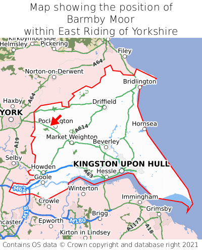 Map showing location of Barmby Moor within East Riding of Yorkshire