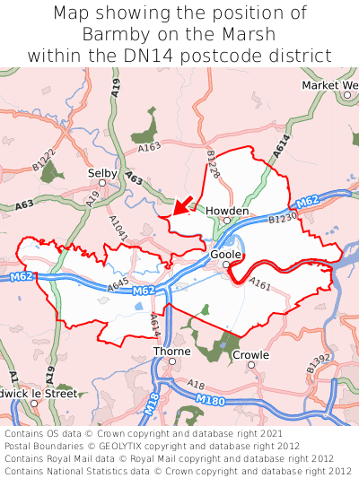 Map showing location of Barmby on the Marsh within DN14