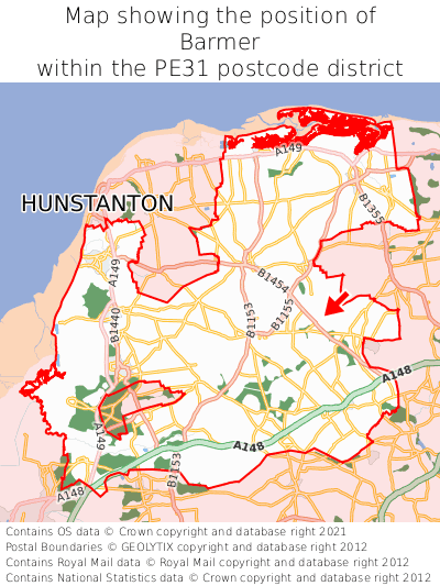 Map showing location of Barmer within PE31