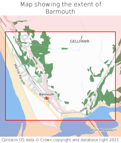 Map showing extent of Barmouth as bounding box