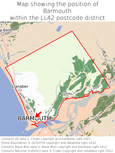 Map showing location of Barmouth within LL42
