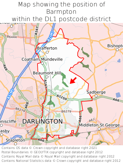 Map showing location of Barmpton within DL1