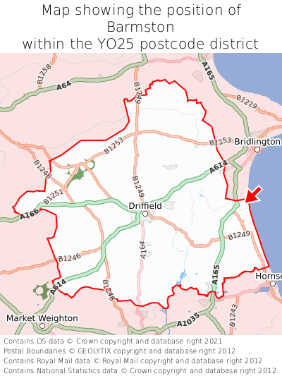 Map showing location of Barmston within YO25