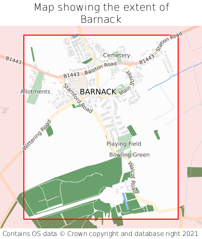 Map showing extent of Barnack as bounding box