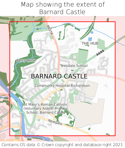 Map showing extent of Barnard Castle as bounding box