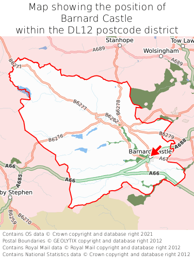 Map showing location of Barnard Castle within DL12