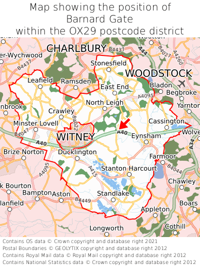 Map showing location of Barnard Gate within OX29