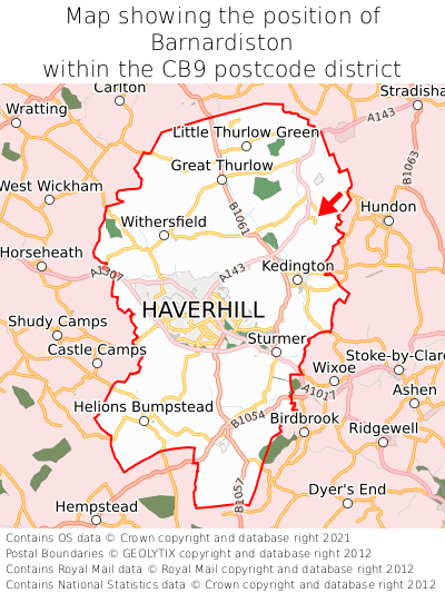 Map showing location of Barnardiston within CB9