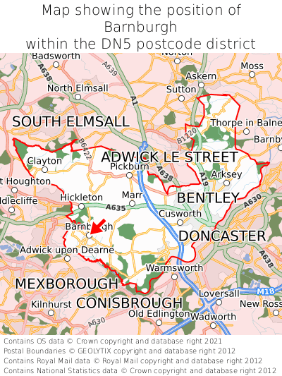 Map showing location of Barnburgh within DN5