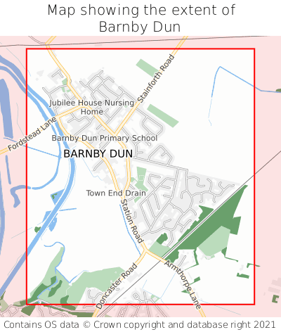 Map showing extent of Barnby Dun as bounding box