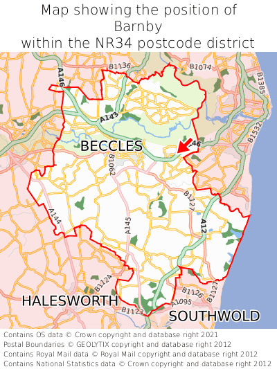 Map showing location of Barnby within NR34