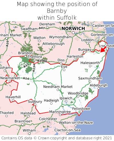 Map showing location of Barnby within Suffolk