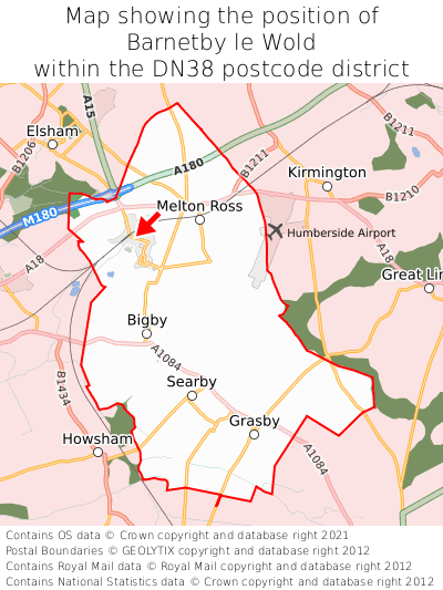 Map showing location of Barnetby le Wold within DN38