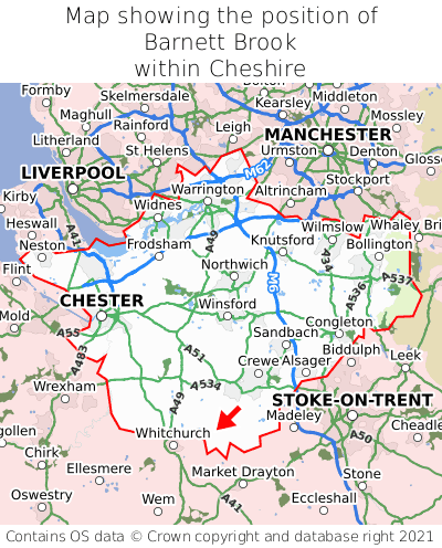 Map showing location of Barnett Brook within Cheshire