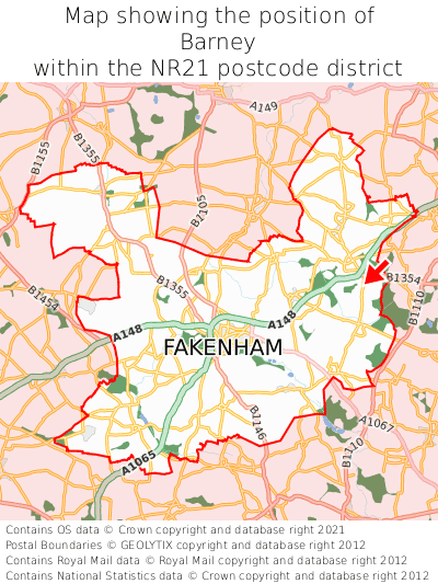 Map showing location of Barney within NR21