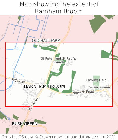 Map showing extent of Barnham Broom as bounding box