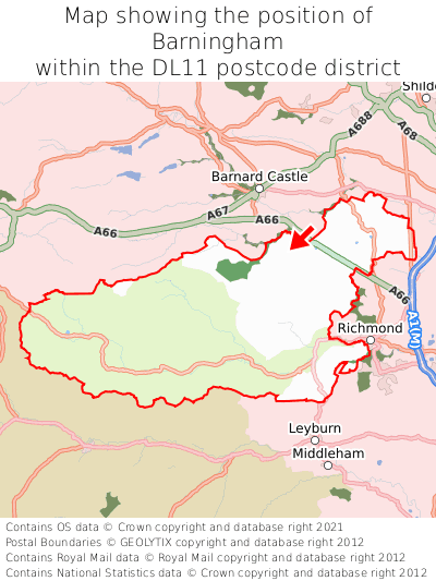 Map showing location of Barningham within DL11