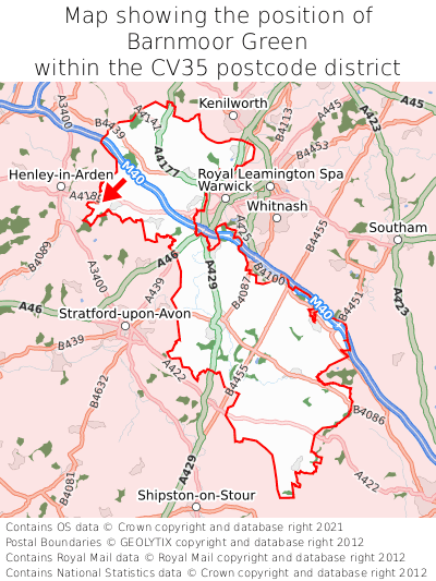 Map showing location of Barnmoor Green within CV35