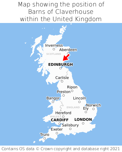 Map showing location of Barns of Claverhouse within the UK