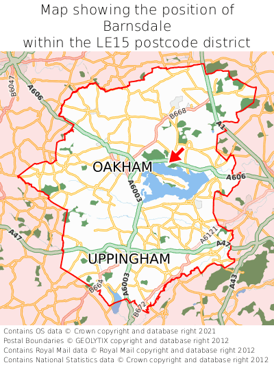 Map showing location of Barnsdale within LE15