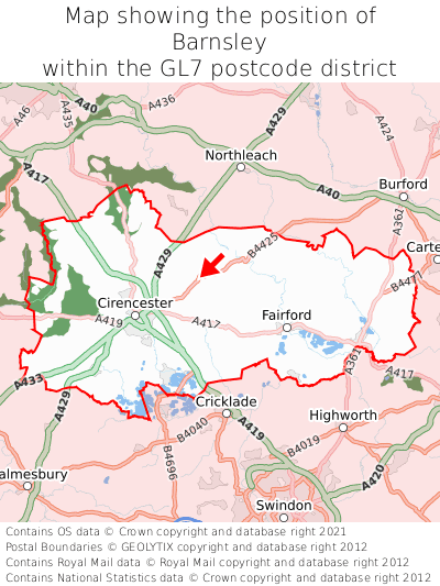 Map showing location of Barnsley within GL7