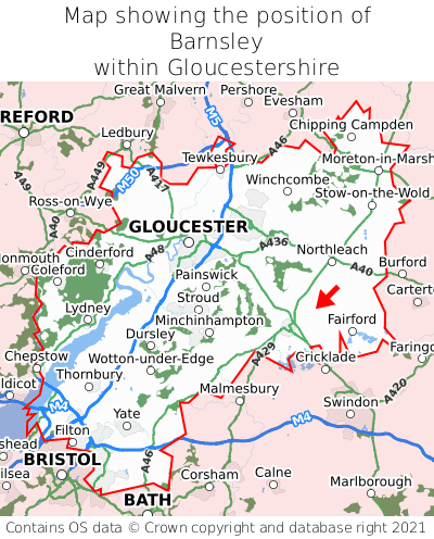 Map showing location of Barnsley within Gloucestershire