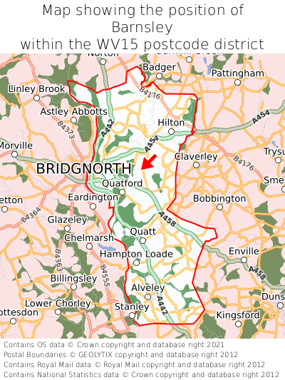 Map showing location of Barnsley within WV15