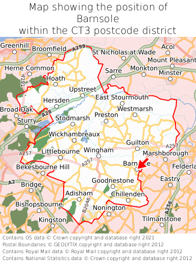 Map showing location of Barnsole within CT3