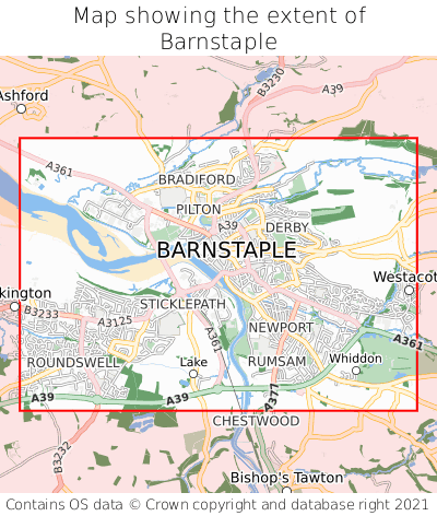 Map showing extent of Barnstaple as bounding box