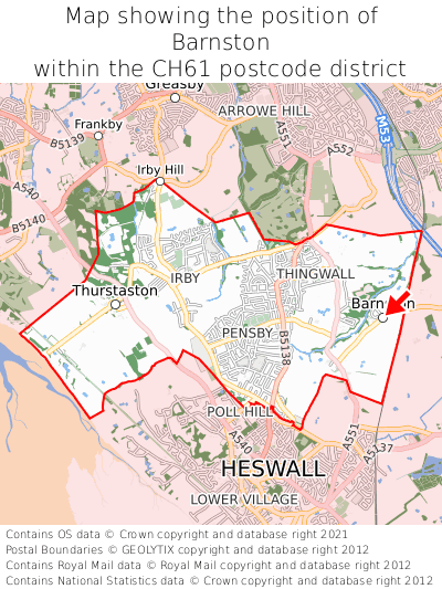 Map showing location of Barnston within CH61