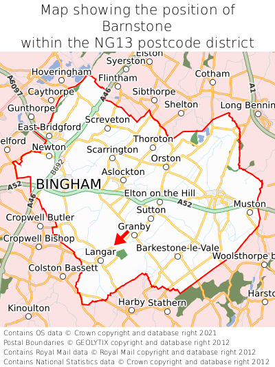 Map showing location of Barnstone within NG13