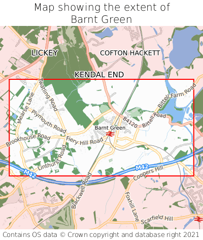 Map showing extent of Barnt Green as bounding box
