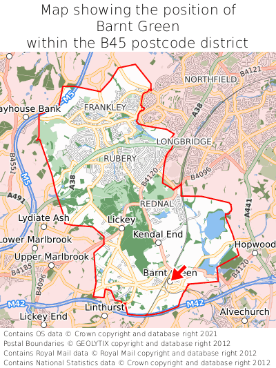 Map showing location of Barnt Green within B45