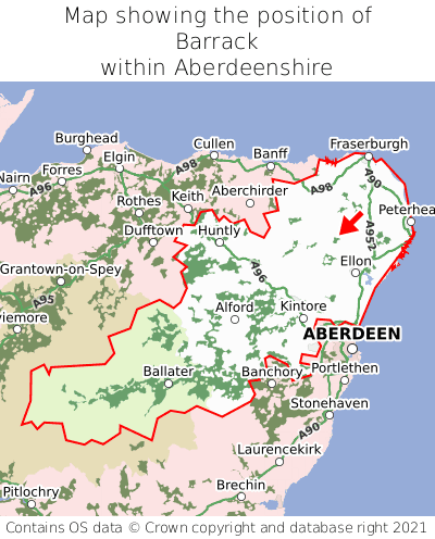 Map showing location of Barrack within Aberdeenshire