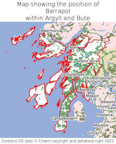 Map showing location of Barrapol within Argyll and Bute