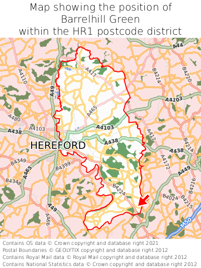 Map showing location of Barrelhill Green within HR1
