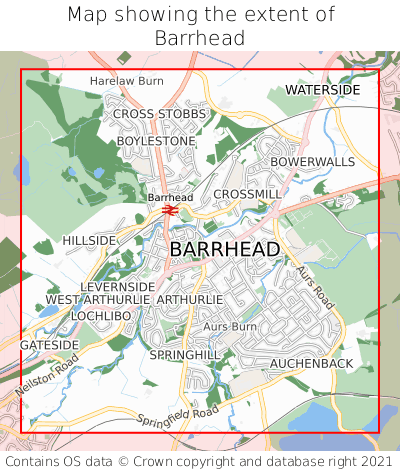 Map showing extent of Barrhead as bounding box
