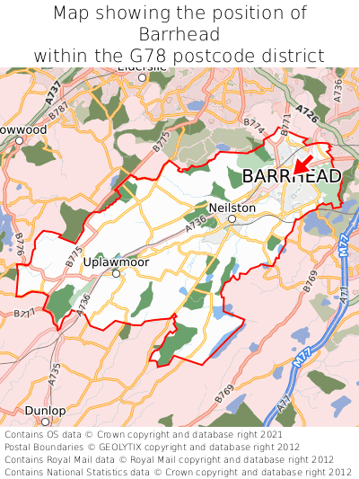 Map showing location of Barrhead within G78