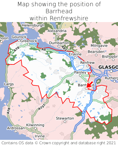 Map showing location of Barrhead within Renfrewshire