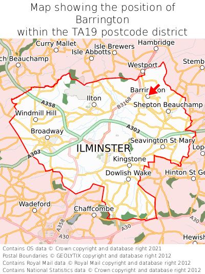 Map showing location of Barrington within TA19