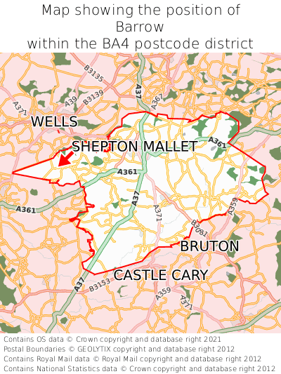 Map showing location of Barrow within BA4