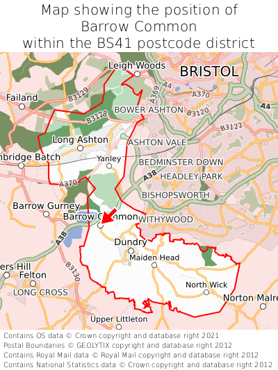 Map showing location of Barrow Common within BS41