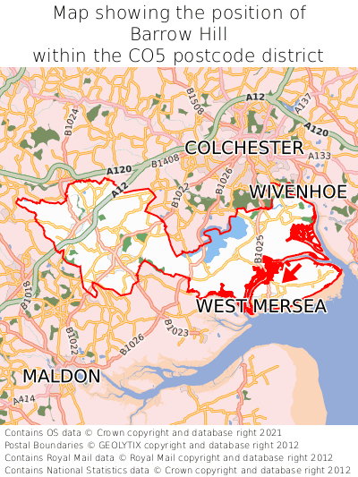 Map showing location of Barrow Hill within CO5