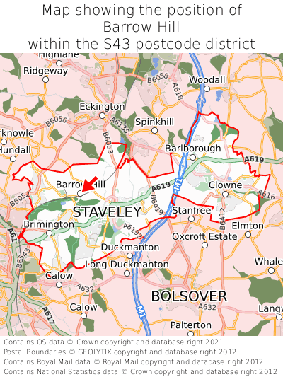 Map showing location of Barrow Hill within S43
