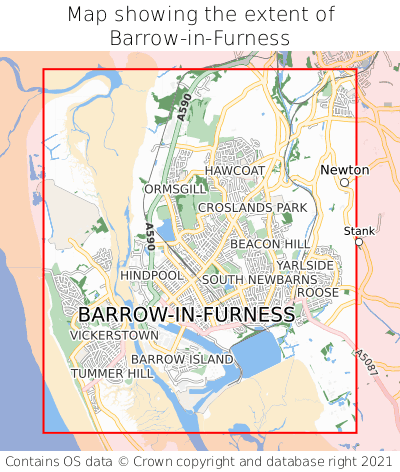 Map showing extent of Barrow-in-Furness as bounding box