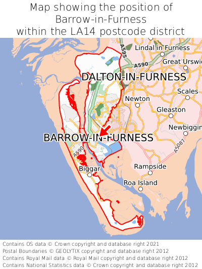 Map showing location of Barrow-in-Furness within LA14