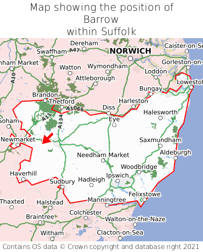 Map showing location of Barrow within Suffolk